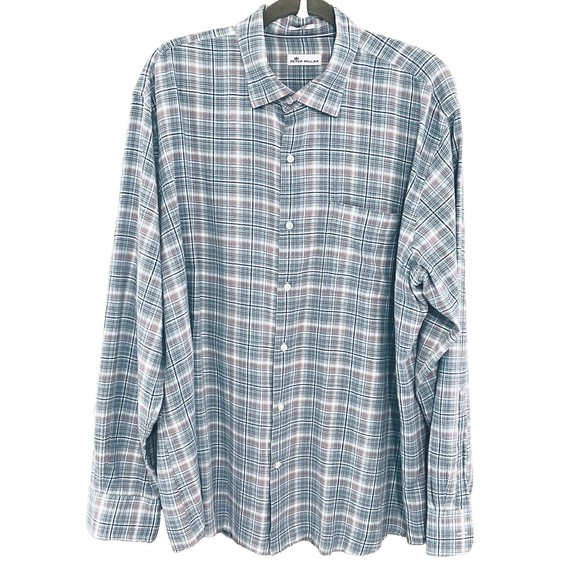 Peter Millar Collection Mens XL Blue Plaid Long Sleeve Button Down Casual Shirt - Picture 1 of 7